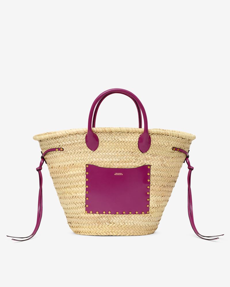 CADIX RAFFIA AND LEATHER BASKET BAG